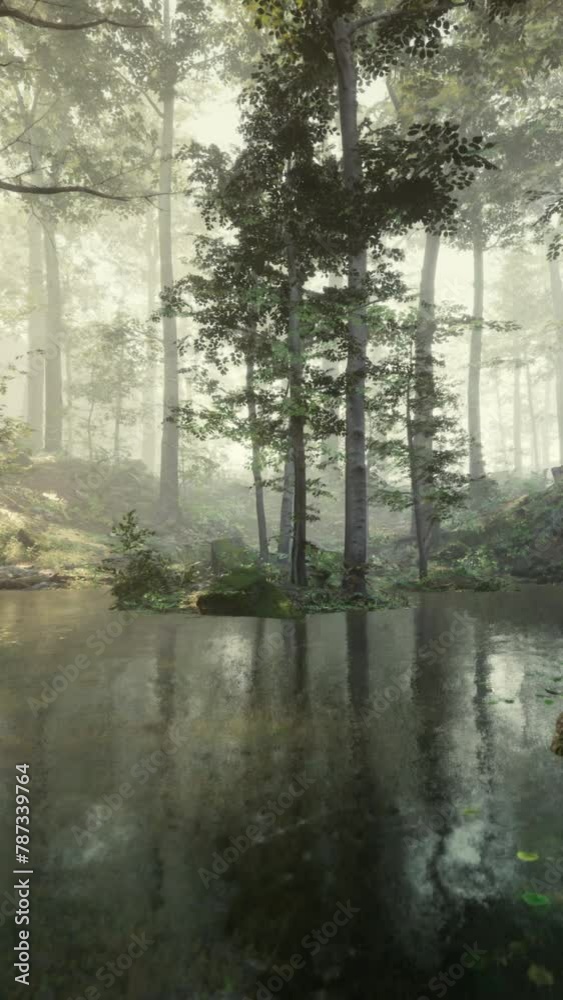 Panoramic view of the majestic evergreen forest in a morning fog Panoramic view of the majestic evergreen forest in a morning fog