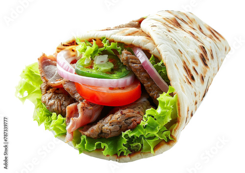 Grilled meat gyro sandwich isolated on transparent background