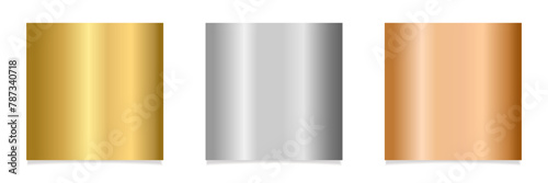 Gold,silver,bronze metallic texture.Metallic foil texture backgrounds set.Polished, brushed texture for design concepts, web, prints, posters, wallpapers, interfaces. Vector illustration EPS 10