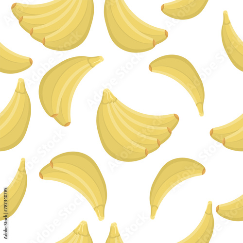 Seamless  pattern with bananas in flat style on a white background. Fresh tropical fruits design