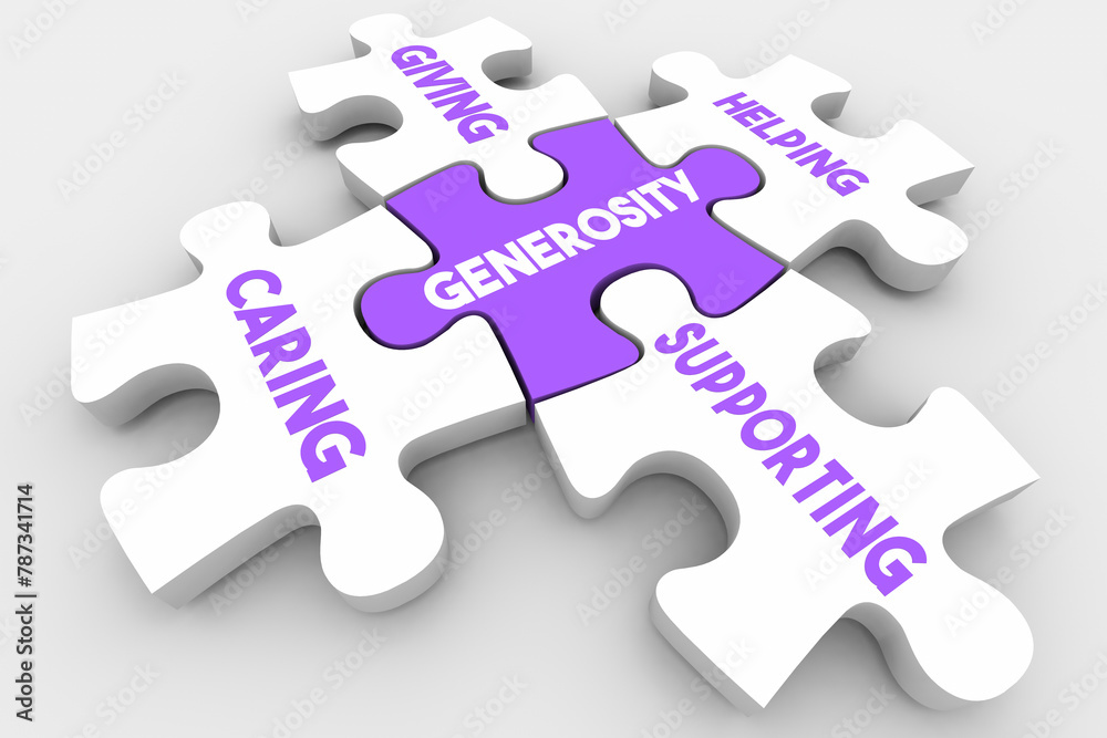 Fototapeta premium Generosity Caring Giving Helping Supporting Puzzle Pieces 3d Illustration