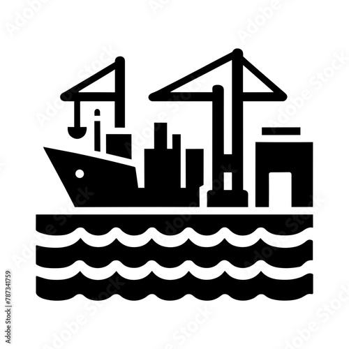 "Harbor Icon Vector" Portrays A Simplified Icon Of A Harbor, Complete With Cargo Ships And Port Facilities, Emphasizing The Shipping Industry