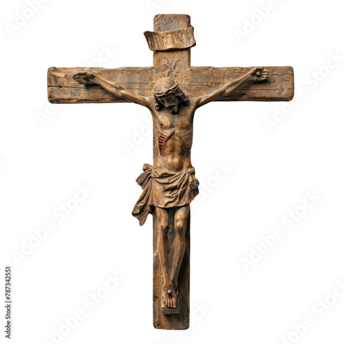 Altar Crucifix of Romanesque Art isolated on transparent png.