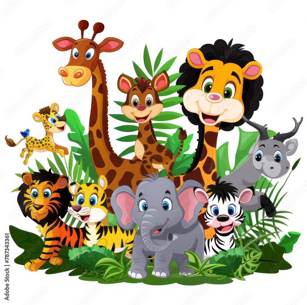 custom made wallpaper toronto digitalcartoon picture of animals on safari on a white background. No shadows