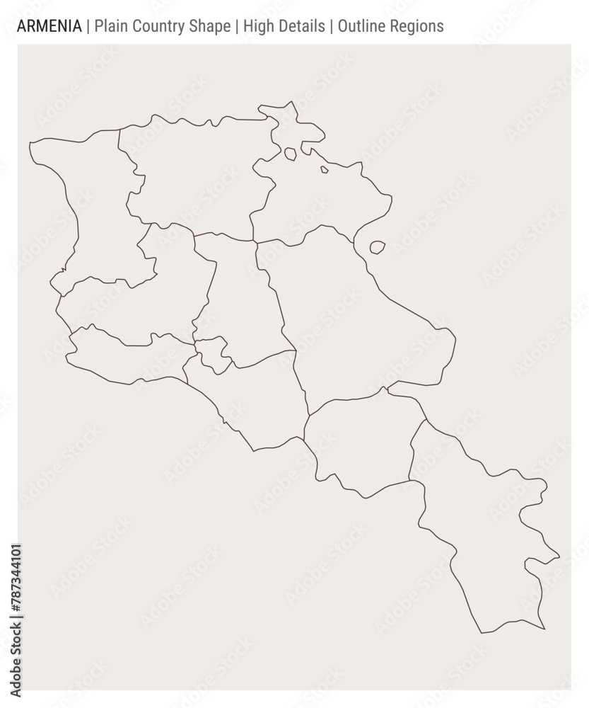 Armenia plain country map. High Details. Outline Regions style. Shape of Armenia. Vector illustration.