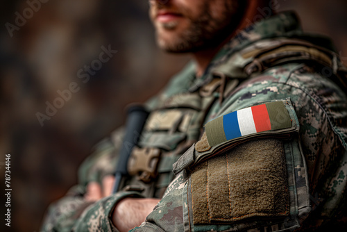 Man french soldier in military uniform. Military service in France.   photo