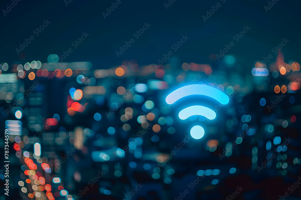 Fototapeta premium Wifi icon network technology concept, internet signal covers all areas throughout the country and around the world.