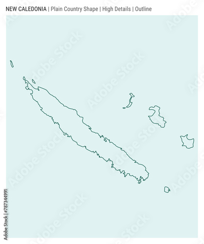 New Caledonia plain country map. High Details. Outline style. Shape of New Caledonia. Vector illustration.