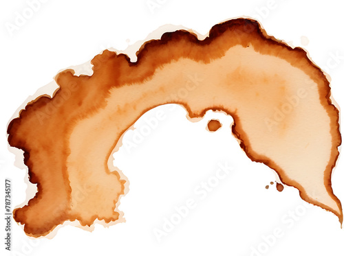 A brown coffee spill stain artfully spread on a transparent background, representing accidental beauty photo