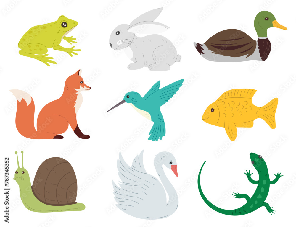 Obraz premium Set of vector illustrations of cute animals in cartoon style