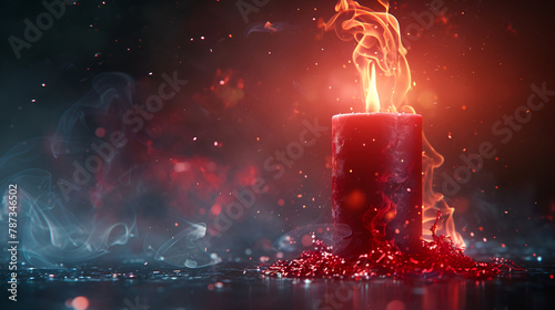 red burning candle, generative Ai © Zoya
