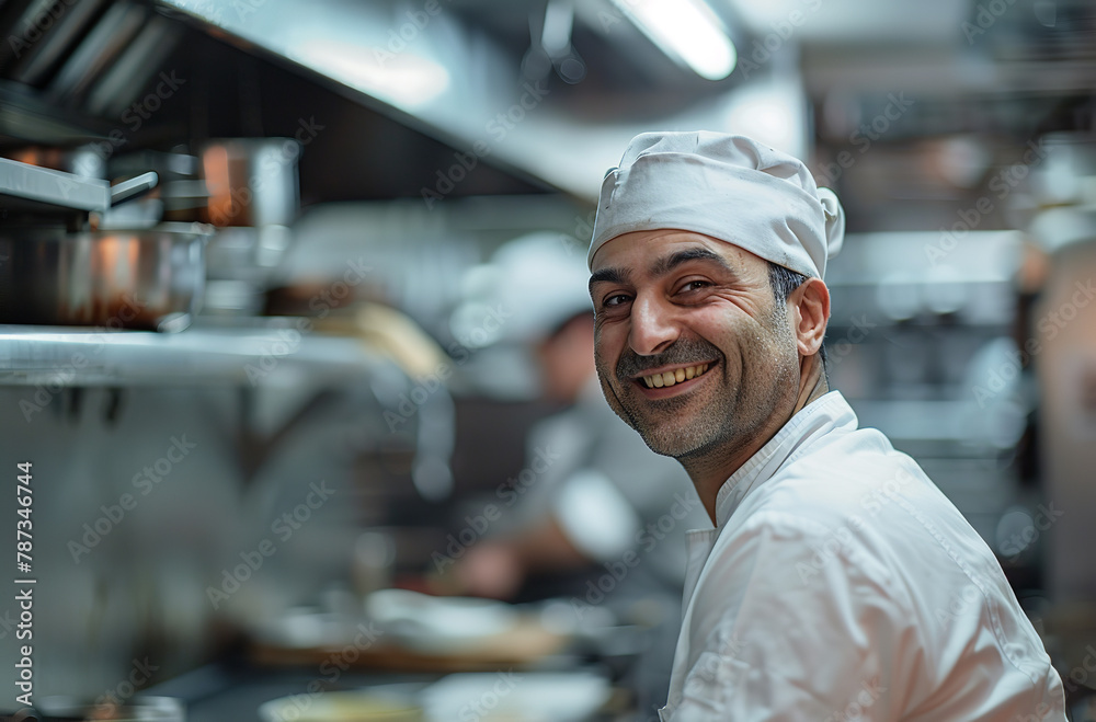 smiling cook working in the kitchen smiling cook working in the kitchen