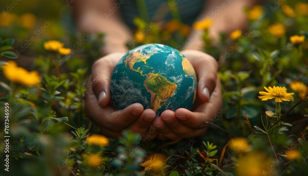 A person is holding a globe in their hands by AI generated image A person is holding a globe in their hands by AI generated image