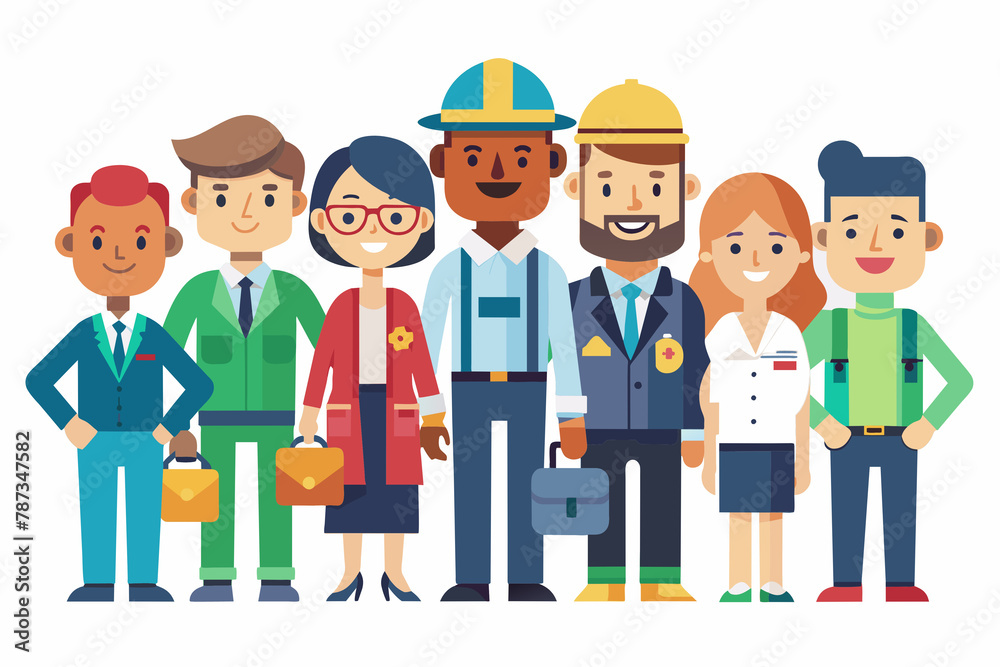 Team of engineers and industrial workers. Vector illustration in flat style.
