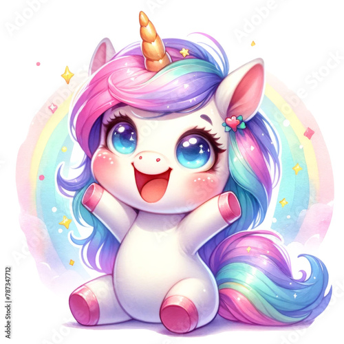 Cute unicorn  bright and soft watercolor style. Illustration on a transparent background.