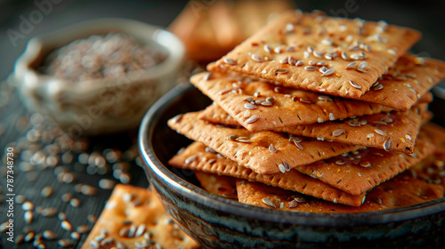 Savor the rich flavor of flaxseed crackers, a crunchy and nutritious snack that's perfect for on-the-go. photo