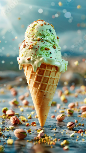 Savor the delicate flavor of pistachio gelato, a creamy and indulgent treat straight from Italy.