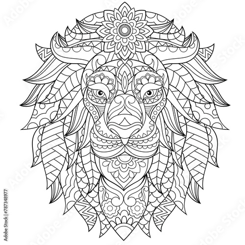 Vector illustration, lion head with abstract patterns