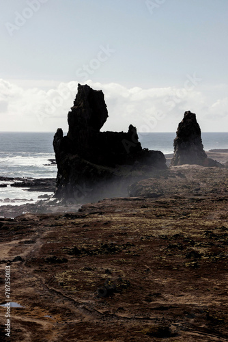 landscape of stone formation at Londrangar cliff in Iceland