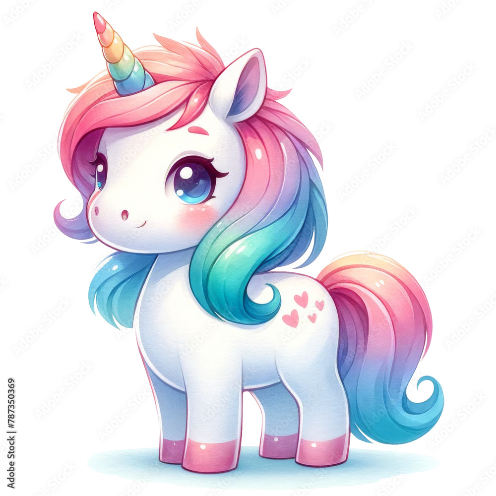 Cute unicorn, bright and soft watercolor style. Illustration on a transparent background.