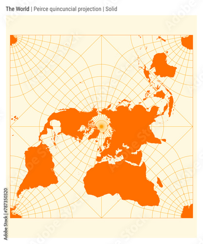 World Map. Peirce quincuncial projection. Solid style. High Detail World map for infographics, education, reports, presentations. Vector illustration.