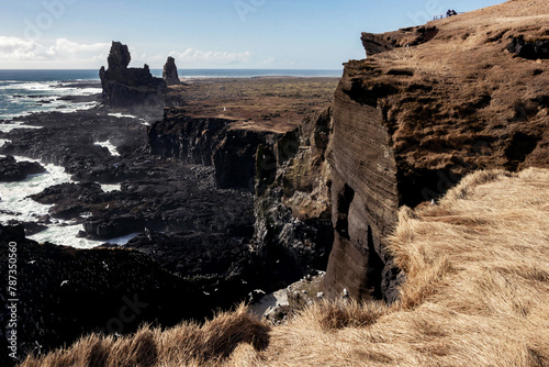 landscape of stone formation at Londrangar cliff in Iceland photo