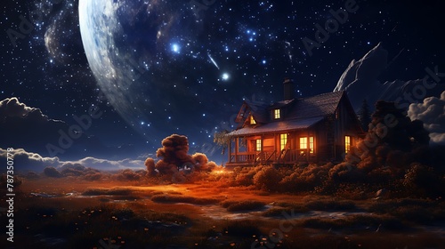 an image of a house being painted in a cosmic theme  with AI-generated elements that galaxies  stars  and nebulae
