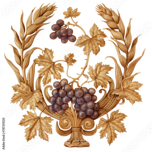 Wheat and Grapes of Romanesque Art isolated on transparent png.