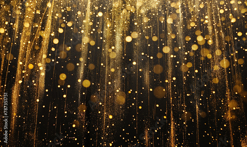 A vertical golden rain with glitter and sparkles