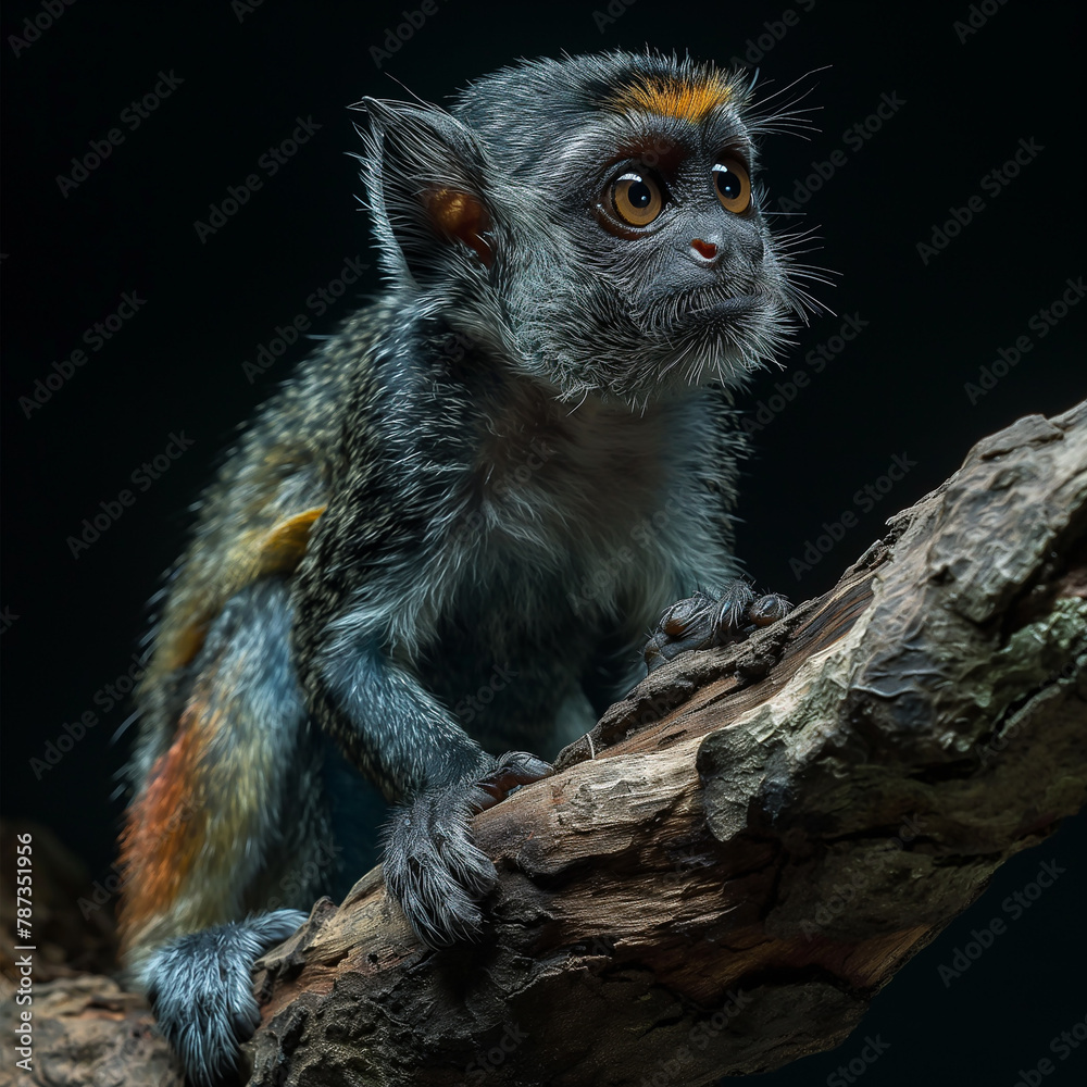 Fototapeta premium Colorful ghost-eye monkey, ghost-eye monkey on a thick tree branch