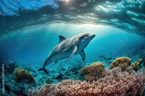 Accurate Photo of Dolphin Swimming Over Coral Reef - Mesmerizing Dolphin Encounter © João Queirós