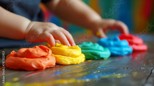 Child have fun with colorful play doh , Activity for Kids , Fine motor skills .