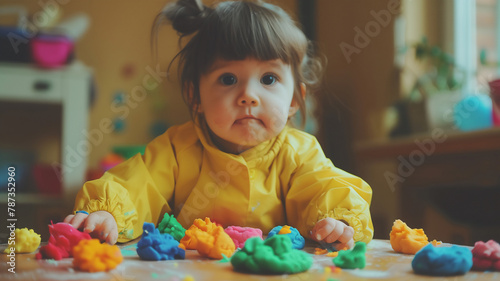 Child have fun with colorful play doh , Activity for Kids , Fine motor skills . © sattawat