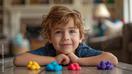 Child have fun with colorful play doh , Activity for Kids , Fine motor skills .