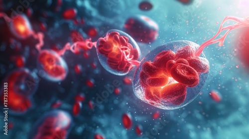 3D illustration red blood cell carcinogen potential for cancerous cell development photo