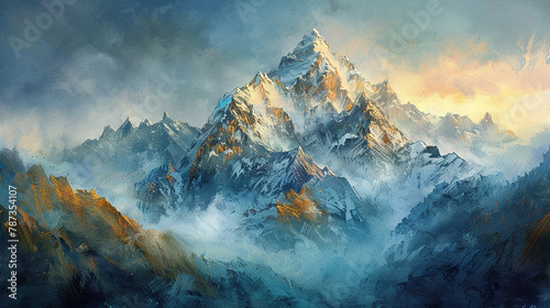 A mountain range with a large mountain in the background