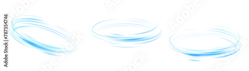 Abstract circular light effect on white background. Dynamic blue lines with glow effect. Rotating light effect for gaming and advertising design.