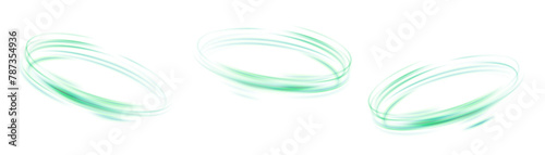 Abstract circular light effect on white background. Dynamic green lines with glow effect. Rotating light effect for gaming and advertising design.