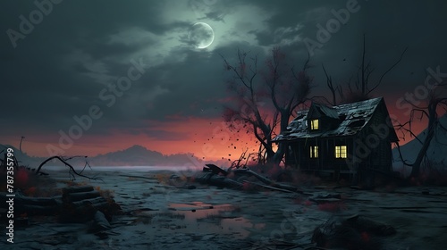 a house that seems to be fading into existence as AI painters use fading and blending techniques to a mysterious atmosphere