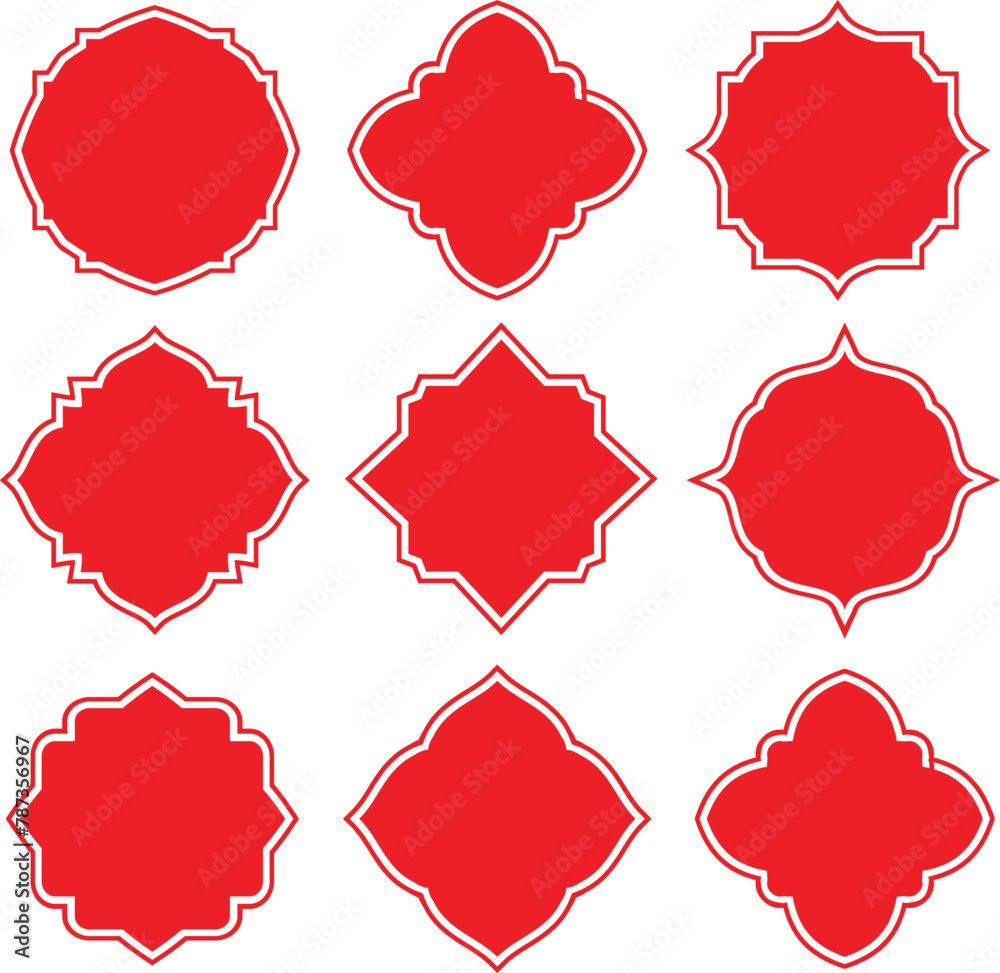 Set of red shape badge vector.