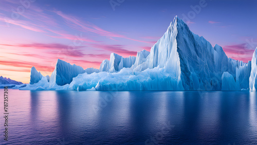 Glacier scenery in Antarctica, icebergs on the water surface, cold climate, greenhouse gases, global warming photo