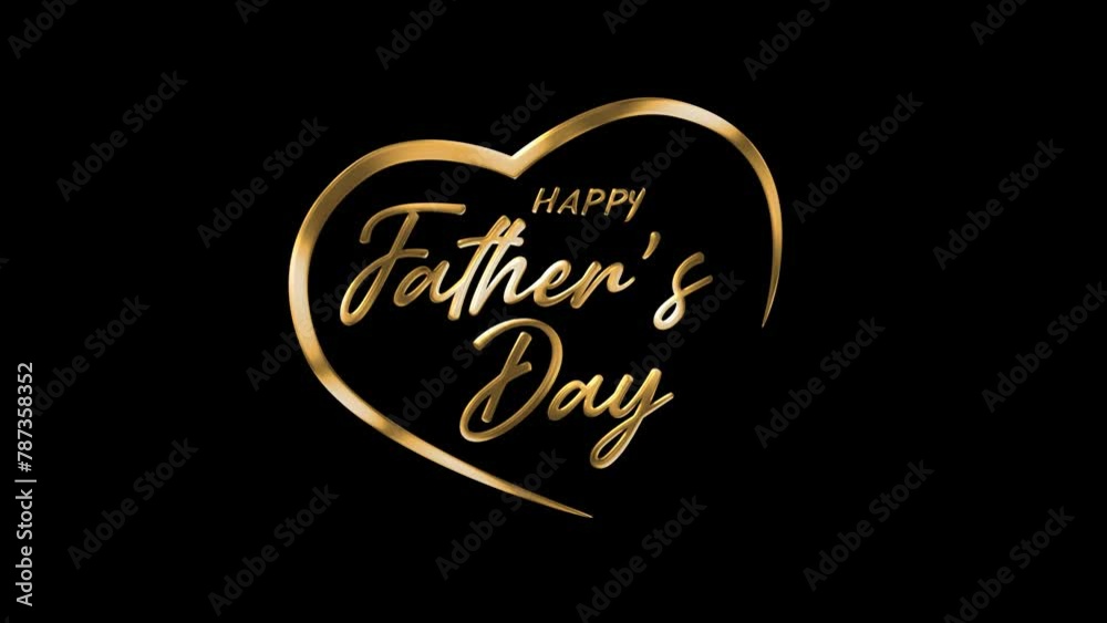 Happy Father's Day text reveal inside of heart animation with black background alpha channel. Handwriting footage video for opener intro and greeting card father day