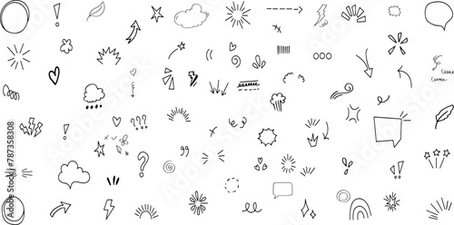 Sketch line arrow element, star, heart shape. Hand drawn doodle sketch style circle, cloud speech bubble grunge element set. Arrow, star, heart brush decoration.