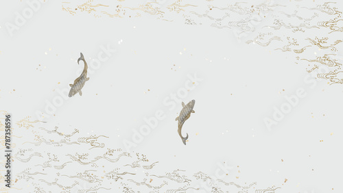 跳ねる鯉　流水文様