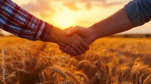 Rural Partnerships: Farmers Shake Hands Amid Golden Grain