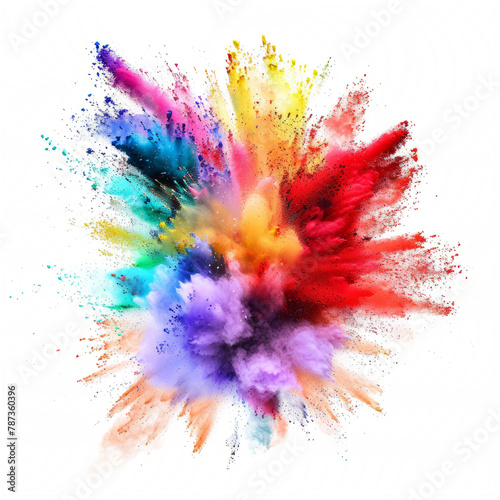 Spread joy and positivity burst of colored powder exploding in a colorful display against a white canvas