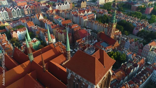 Bazylika Mariacka Gdansk Old Town Basilica Aerial View Poland photo