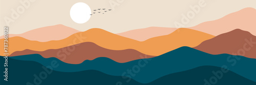 Abstract landscape poster. Nature wall decor contemporary art prints, medieval mountains backdrop. vector