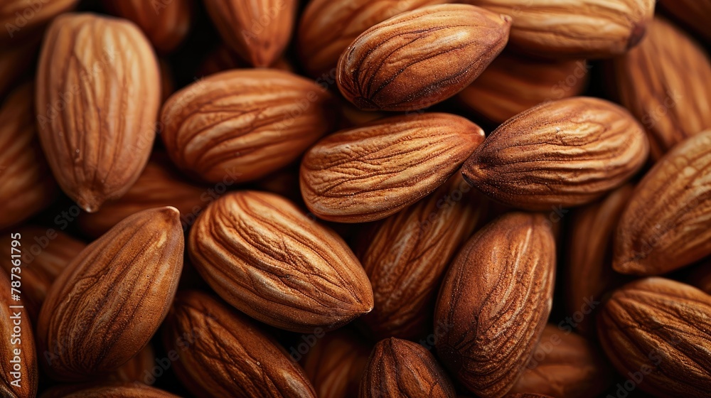 Close up photograph of almonds in a shade of brown Close up photograph of almonds in a shade of brown
