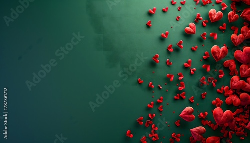 Voluminous red wing-shaped hearts on a dark green background.